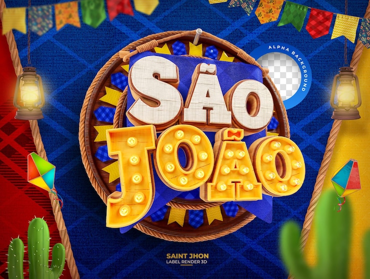 Label Sao Joao Perayaan Juni Pengumuman Santo Jhon Dalam Bahasa Portugis Brasil render 3D