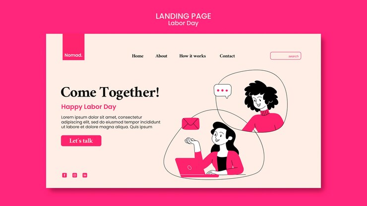 PSD Gratis labor day web template with illustration