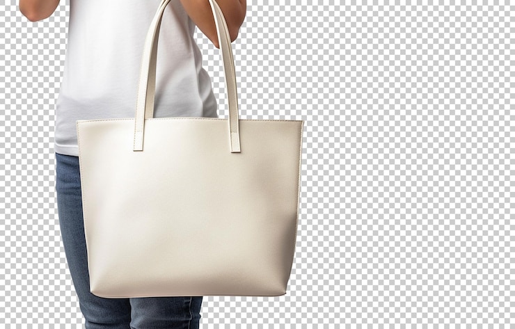 PSD Gratis lady holds leather bag isolated on background