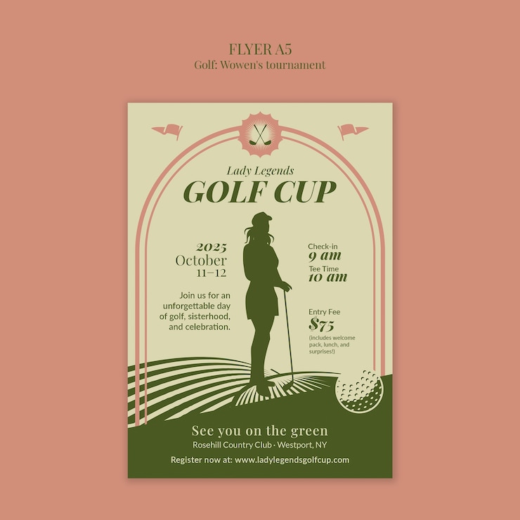 PSD gratuito lady legends golf cup tournament flyer