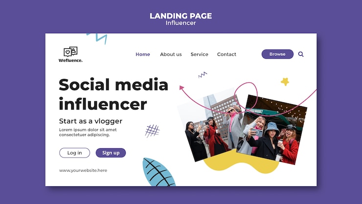PSD Gratis laman landas pekerjaan influencer desain datar