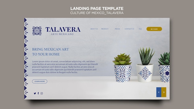 PSD gratuito landing page de cultura de méxico talavera