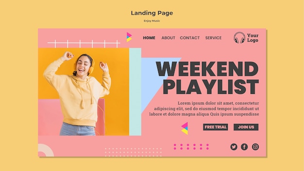 PSD gratuito landing page para disfrutar de la música