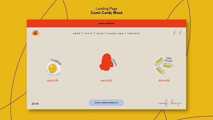 PSD Gratis landing page for candies in comic style