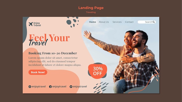 PSD gratuito landing page para mochila viajando en pareja