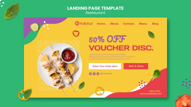 PSD gratuito landing page del restaurante con foto