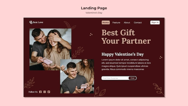 PSD gratuito landing page para san valentin con pareja romantica