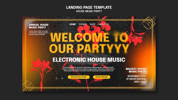 Gratis PSD landing page sjabloon voor house muziekfeesten