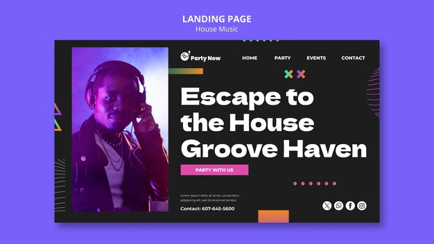 Gratis PSD landing page sjabloon voor house muziekfeesten