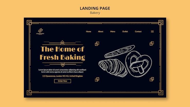 PSD Gratis landing page template for bakery shop with hand drawn blackboard