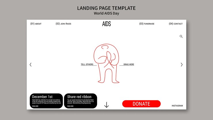 PSD Gratis landing page template for world aids day awareness