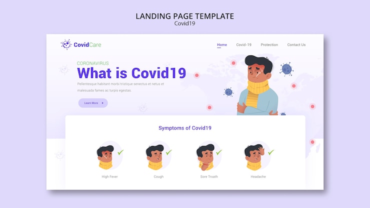 PSD Gratis landing page template with covid19