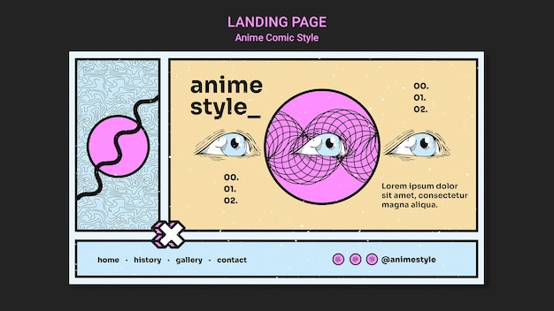Gratis PSD landingspagina sjabloon in anime komische stijl