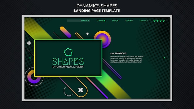 Landingspagina sjabloon met dynamische geometrische neonvormen