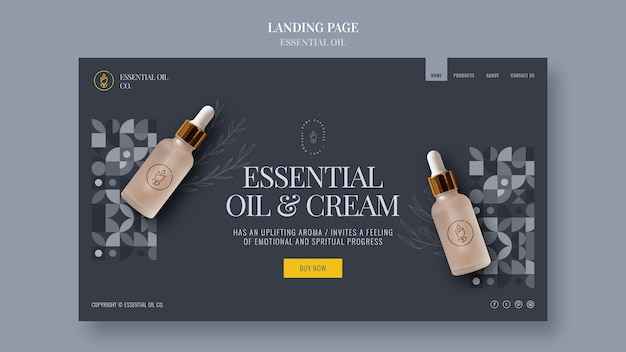 Gratis PSD landingspagina sjabloon met etherische olie cosmetica