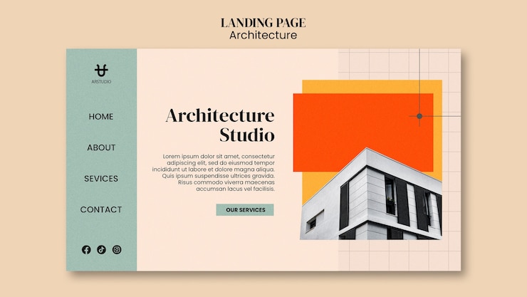 Gratis PSD landingspagina-sjabloon voor architectuurproject