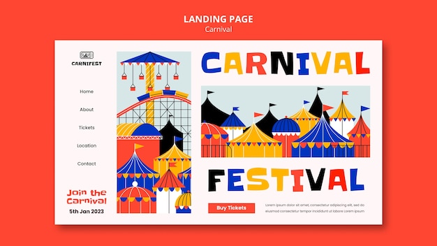 Gratis PSD landingspagina-sjabloon voor carnaval-entertainment