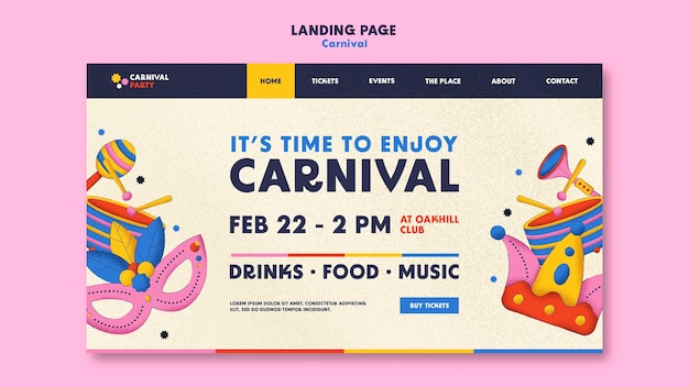 Gratis PSD landingspagina-sjabloon voor carnaval-entertainment