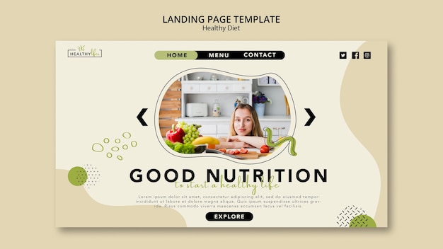 Gratis PSD landingspagina sjabloon voor gezonde voeding met groenten