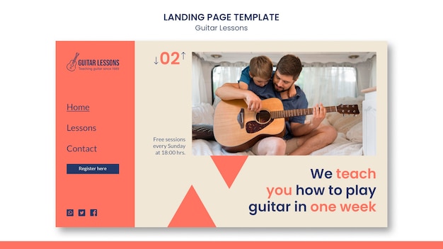 Gratis PSD landingspagina sjabloon voor gitaarlessen