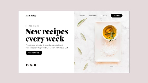 Gratis PSD landingspagina-sjabloon voor het leren van kookrecepten