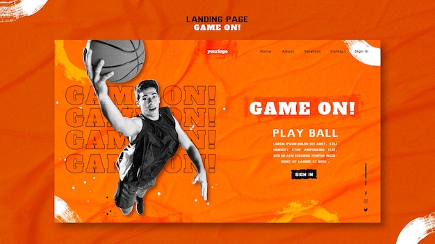 Gratis PSD landingspagina sjabloon voor het spelen van basketbal