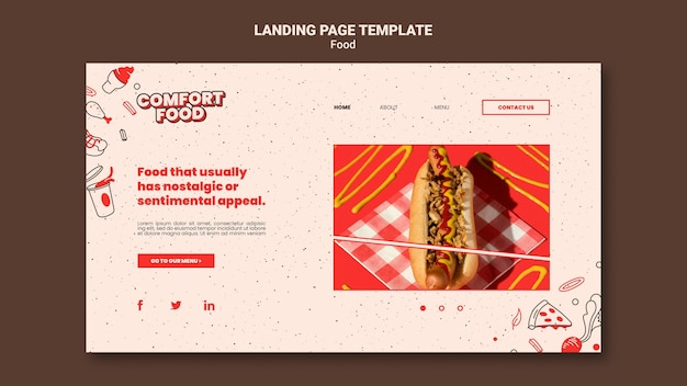 Gratis PSD landingspagina-sjabloon voor hotdog-comfortvoedsel