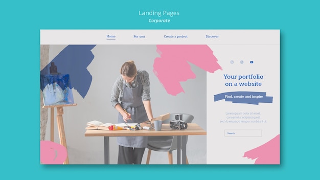 Gratis PSD landingspagina sjabloon voor schilderijportfolio op website