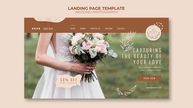 Gratis PSD landingspagina sjabloon voor trouwfotografieservice