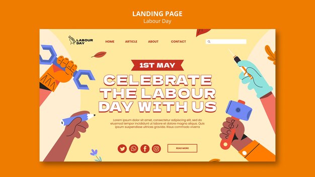 Landingspagina-sjabloon voor viering van de dag van de arbeid