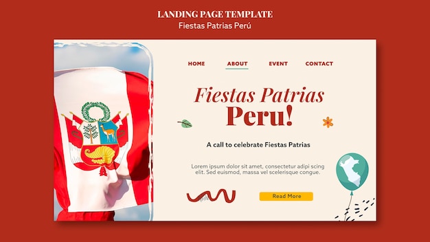 Gratis PSD landingspagina van fiestas patrias peru