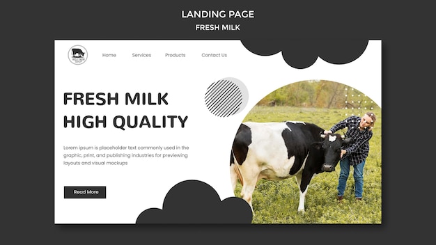 Gratis PSD landingspagina voor verse melk