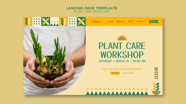 Gratis PSD landingspagina voor werkplaats voor plantenverzorging