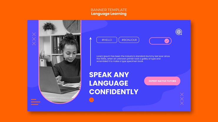 PSD Gratis language learning horizontal banner template