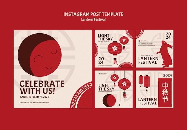 Gratis PSD lantern festival viering instagram posts sjabloon