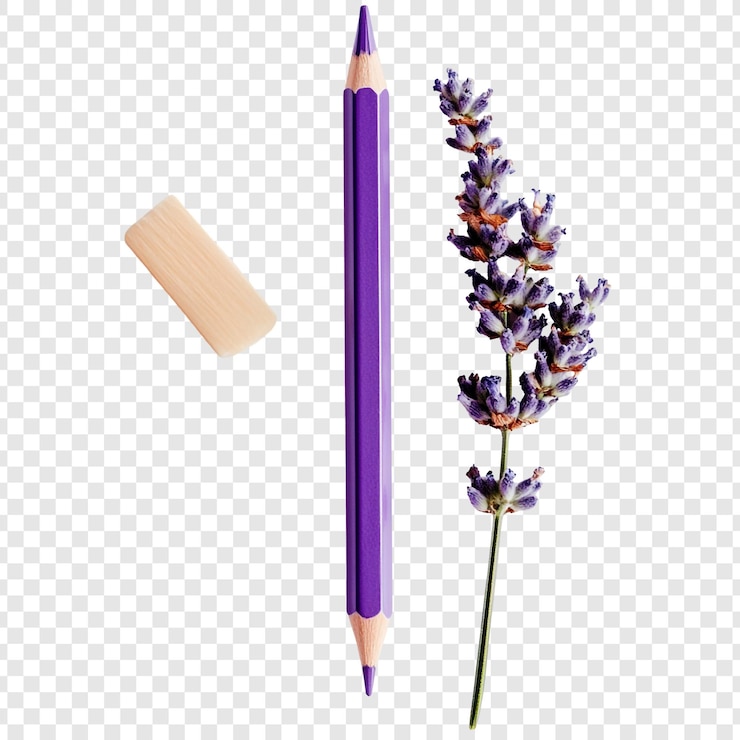 PSD gratuito lápiz púrpura lavanda y goma de borrar una naturaleza muerta