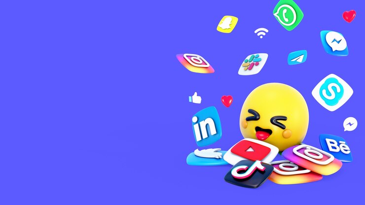 PSD Gratis latar belakang 3d dengan elemen media sosial