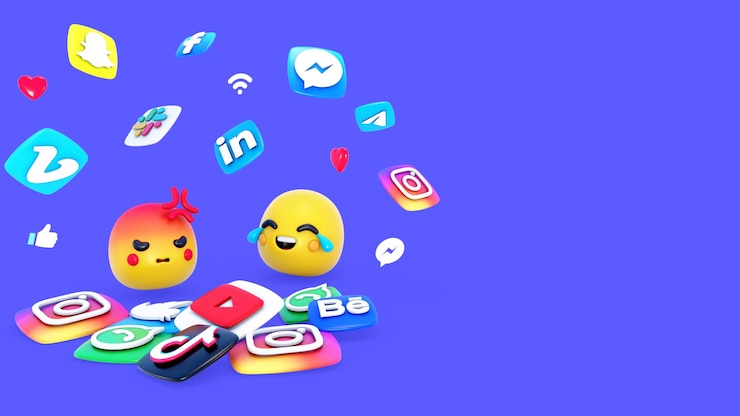 PSD Gratis latar belakang 3d dengan elemen media sosial