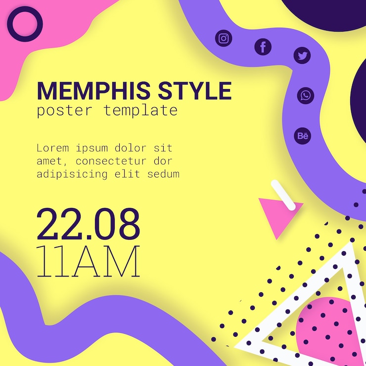 PSD Gratis latar belakang gaya memphis kuning datar