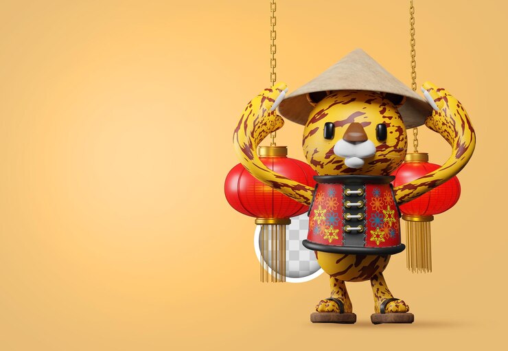 PSD Gratis latar belakang tahun baru cina dengan lampu. ilustrasi 3d