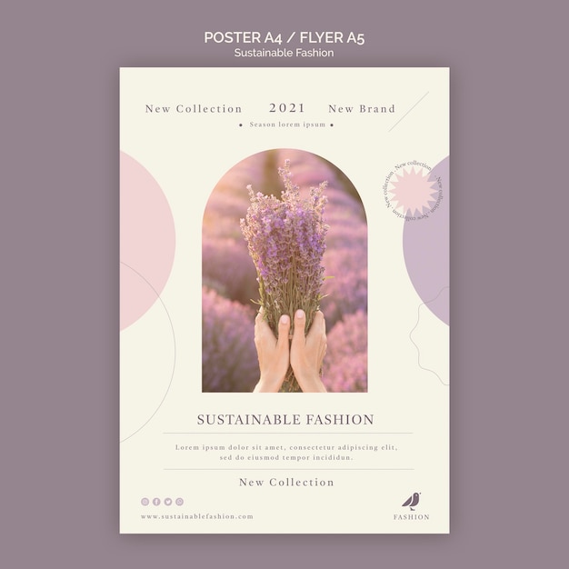 Gratis PSD lavendel duurzame mode poster afdruksjabloon