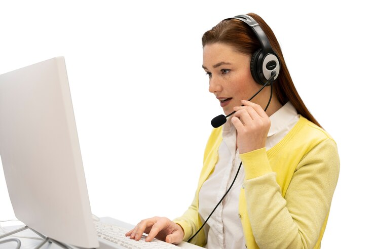 PSD gratuito lavoratore del call center alla scrivania