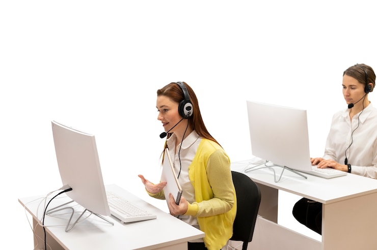 PSD gratuito lavoratore del call center alla scrivania