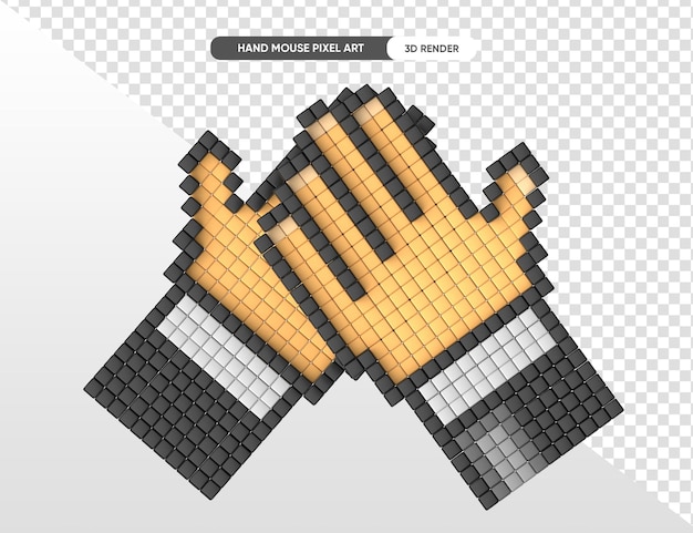 Le mani in pixel art 3d rendono con sfondo trasparente