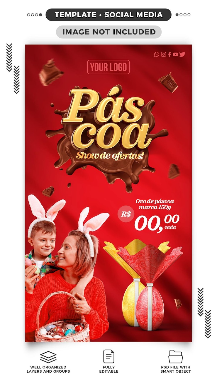 PSD gratuito le storie sui social media mostrano offerte di spettacoli di pasqua per la vendita di uova di pasqua
