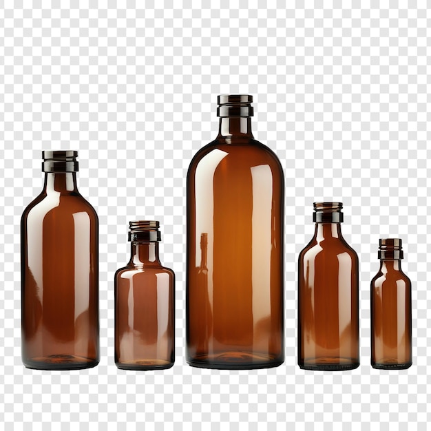 Gratis PSD leeg bruin glazen medische flessen geïsoleerd op transparante achtergrond