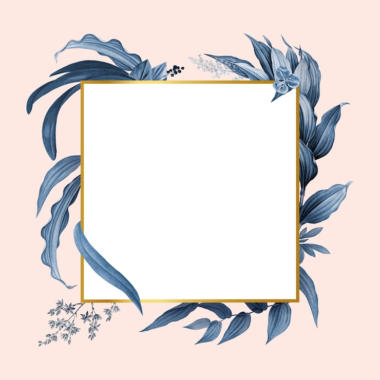 Gratis PSD leeg frame met blauw bladerenontwerp