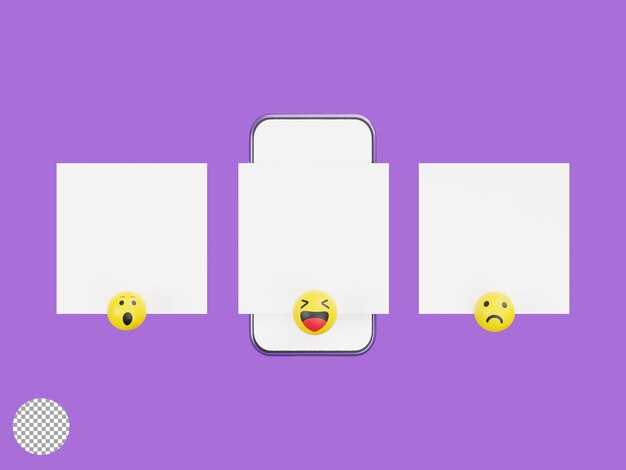 Leeg scherm van smartphone met emotie voor social media marketingconcept door 3d render