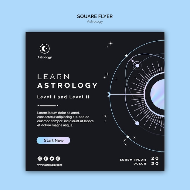 Leer astrologie vierkante flyer