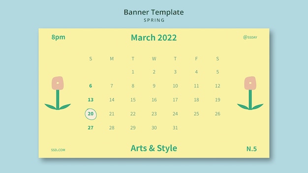 Gratis PSD lente horizontale banner sjabloon met bloem en kalender